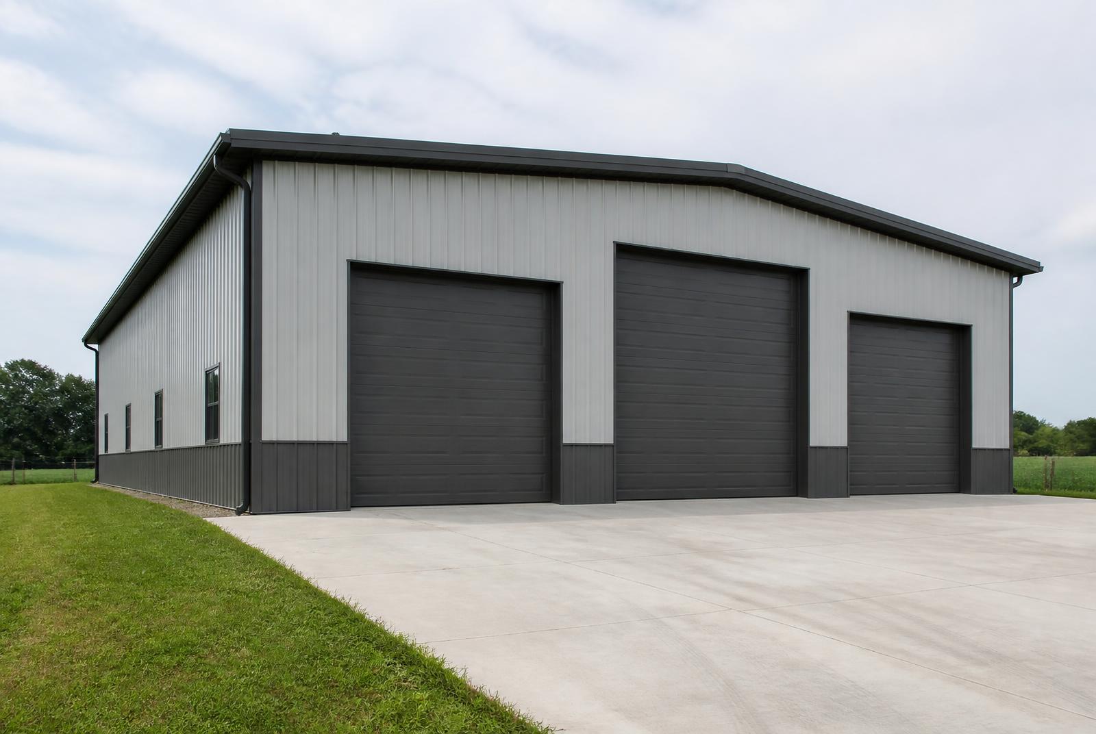 Representative image of a large pre-engineered metal building with tall overhead doors